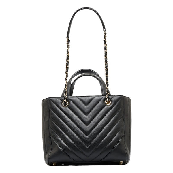 シャネル シェブロン Vステッチ ハンドバッグ ショルダーバッグ 2WAY ブラック レザー レディース CHANEL 【中古】