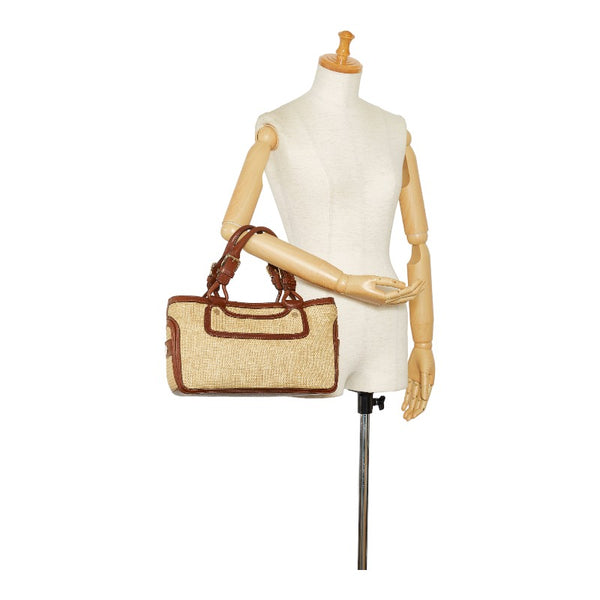 セリーヌ ブギー ハンドバッグ トートバッグ ベージュ ブラウン ラフィア レザー レディース CELINE 【中古】