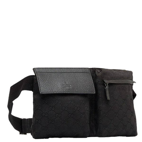 グッチ GGキャンバス ボディバッグ ウエストバッグ 28566 ブラック キャンバス レザー レディース GUCCI 【中古】