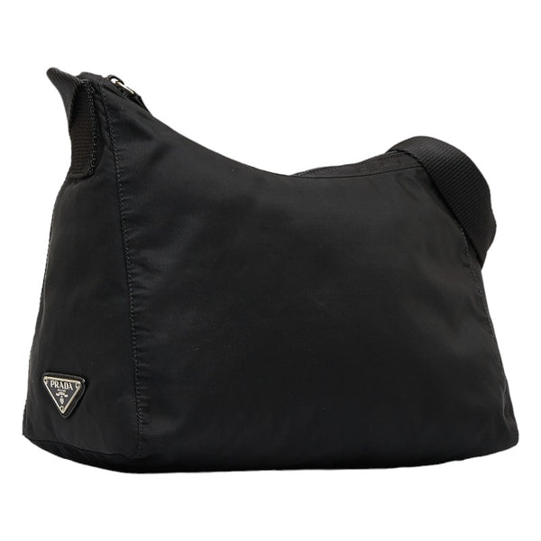 プラダ 三角ロゴプレート 斜め掛け ショルダーバッグ ブラック ナイロン レディース PRADA 【中古】