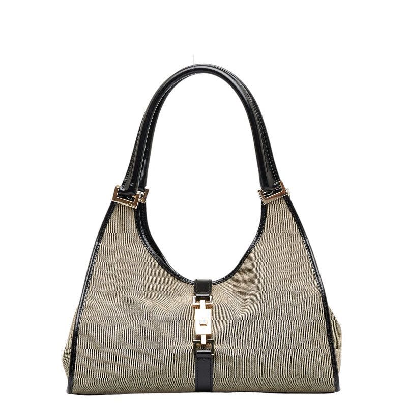 グッチ ジャッキー ハンドバッグ ショルダーバッグ 002 1067 ベージュ ブラック キャンバス レザー レディース GUCCI 【中古】