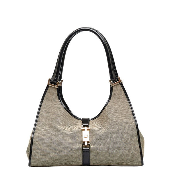 グッチ ジャッキー ハンドバッグ ショルダーバッグ 002 1067 ベージュ ブラック キャンバス レザー レディース GUCCI 【中古】