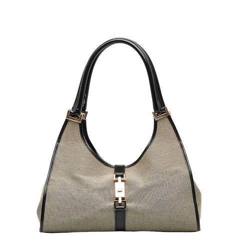 グッチ ジャッキー ハンドバッグ ショルダーバッグ 002 1067 ベージュ ブラック キャンバス レザー レディース GUCCI 【中古】