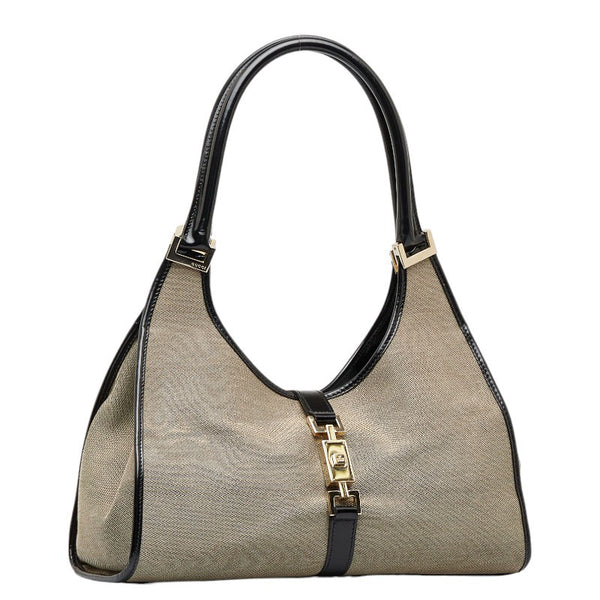 グッチ ジャッキー ハンドバッグ ショルダーバッグ 002 1067 ベージュ ブラック キャンバス レザー レディース GUCCI 【中古】