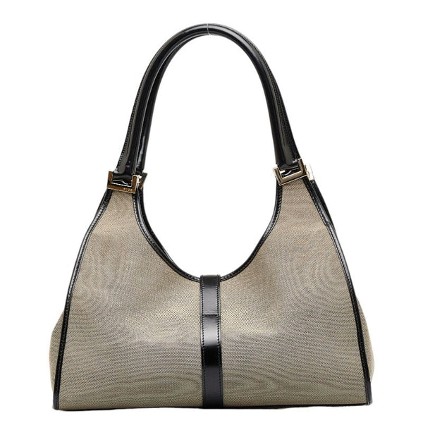 グッチ ジャッキー ハンドバッグ ショルダーバッグ 002 1067 ベージュ ブラック キャンバス レザー レディース GUCCI 【中古】