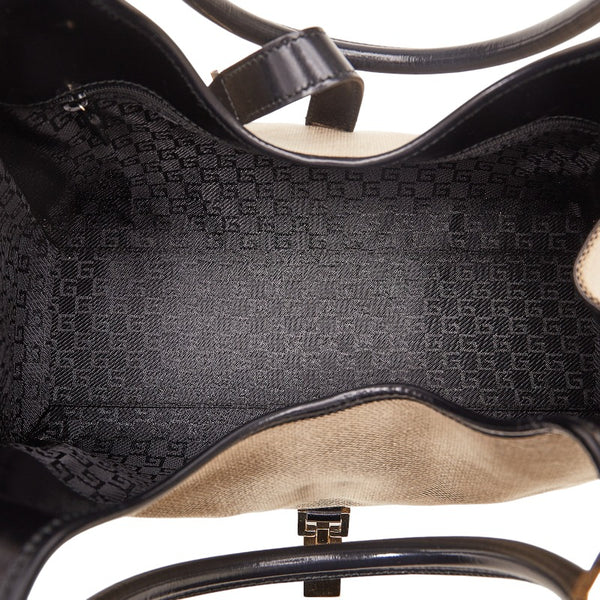 グッチ ジャッキー ハンドバッグ ショルダーバッグ 002 1067 ベージュ ブラック キャンバス レザー レディース GUCCI 【中古】