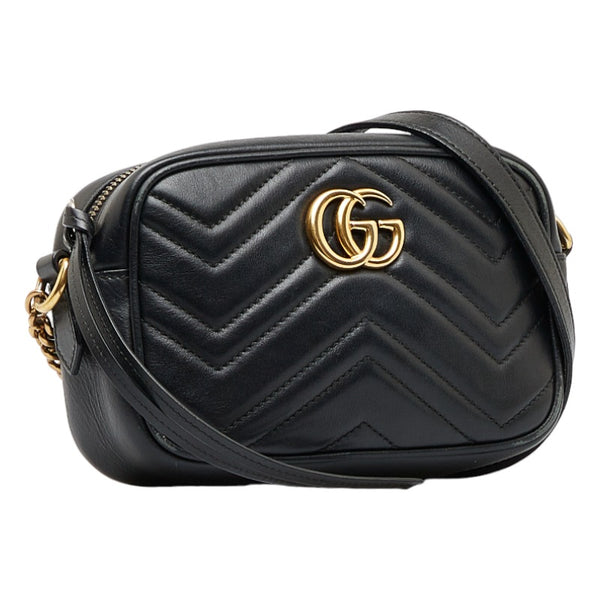 グッチ GGマーモント ミニバッグ 斜め掛け ショルダーバッグ 448065 ブラック レザー レディース GUCCI 【中古】