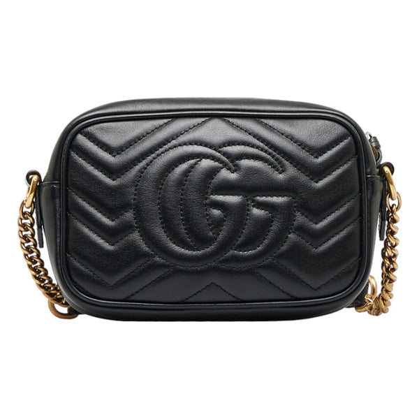 グッチ GGマーモント ミニバッグ 斜め掛け ショルダーバッグ 448065 ブラック レザー レディース GUCCI 【中古】