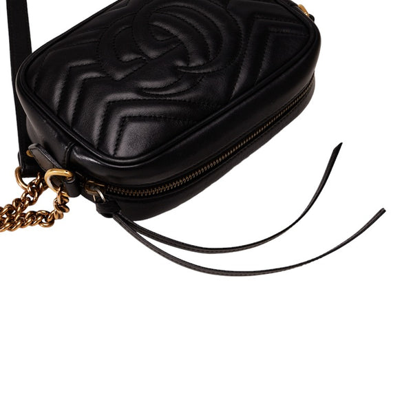 グッチ GGマーモント ミニバッグ 斜め掛け ショルダーバッグ 448065 ブラック レザー レディース GUCCI 【中古】