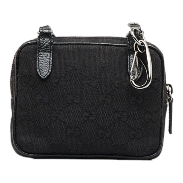 グッチ GGキャンバス ポシェット ポーチ 斜め掛け ショルダーバッグ 120975 ブラック キャンバス レザー レディース GUCCI 【中古】