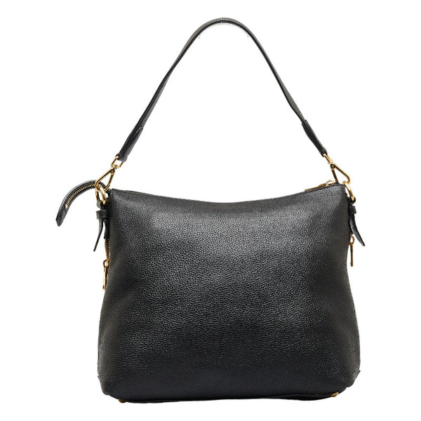 プラダ 三角ロゴプレート ワンショルダーバッグ ブラック レザー レディース PRADA 【中古】