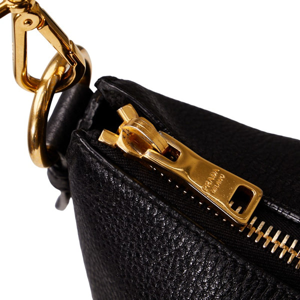 プラダ 三角ロゴプレート ワンショルダーバッグ ブラック レザー レディース PRADA 【中古】