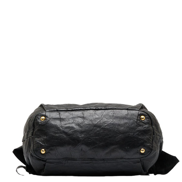 プラダ ロゴ サイドリボン ゴールド金具 トートバッグ ショルダーバッグ ブラック レザー レディース PRADA 【中古】