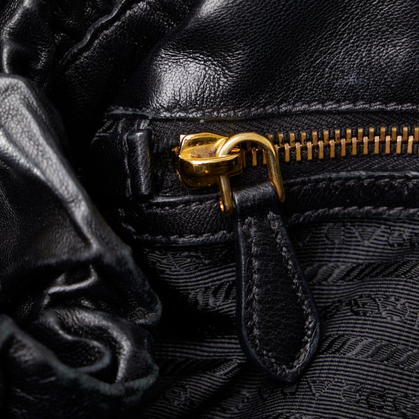 プラダ ロゴ サイドリボン ゴールド金具 トートバッグ ショルダーバッグ ブラック レザー レディース PRADA 【中古】