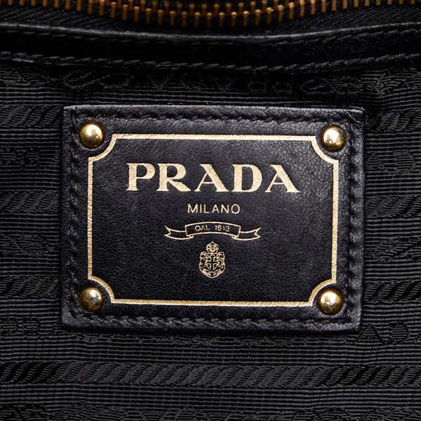プラダ ロゴ サイドリボン ゴールド金具 トートバッグ ショルダーバッグ ブラック レザー レディース PRADA 【中古】