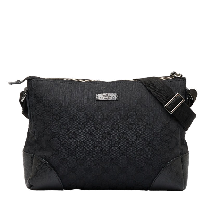 グッチ GGキャンバス 斜め掛け ショルダーバッグ 114273 ブラック キャンバス レザー レディース GUCCI 【中古】