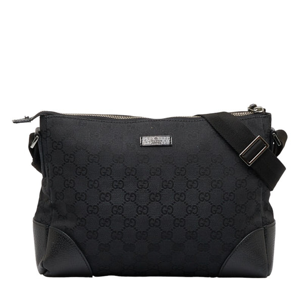 グッチ GGキャンバス 斜め掛け ショルダーバッグ 114273 ブラック キャンバス レザー レディース GUCCI 【中古】