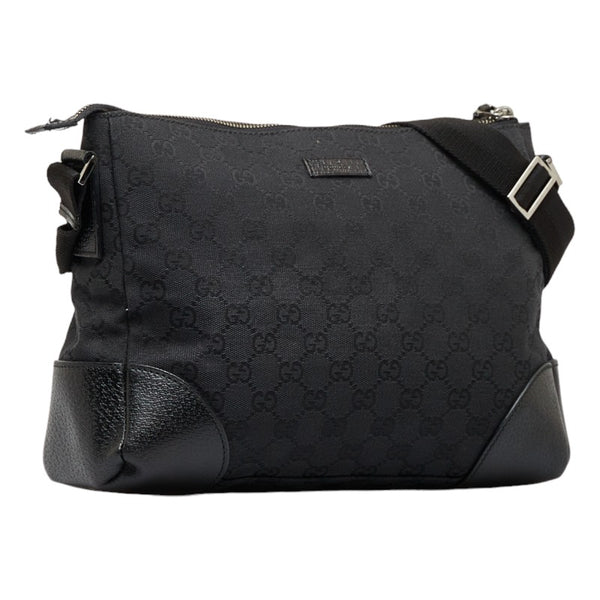 グッチ GGキャンバス 斜め掛け ショルダーバッグ 114273 ブラック キャンバス レザー レディース GUCCI 【中古】