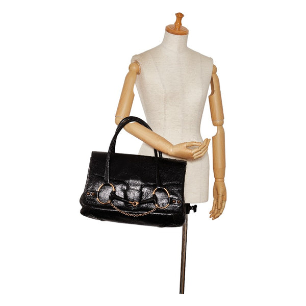 グッチ ホースビット ハンドバッグ トートバッグ 120983 ブラック レザー レディース GUCCI 【中古】