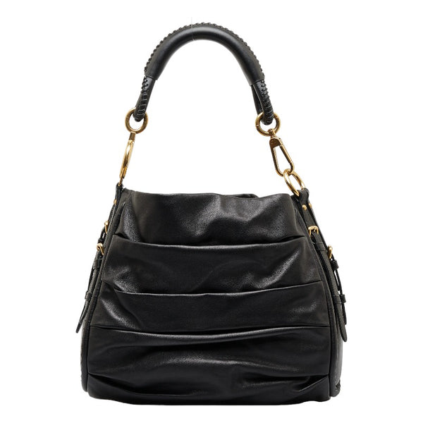 ディオール プリーツ ホーボー ゴールド金具 ワンショルダーバッグ ブラック ラムスキン レディース Dior 【中古】