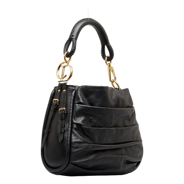 ディオール プリーツ ホーボー ゴールド金具 ワンショルダーバッグ ブラック ラムスキン レディース Dior 【中古】