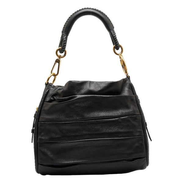 ディオール プリーツ ホーボー ゴールド金具 ワンショルダーバッグ ブラック ラムスキン レディース Dior 【中古】
