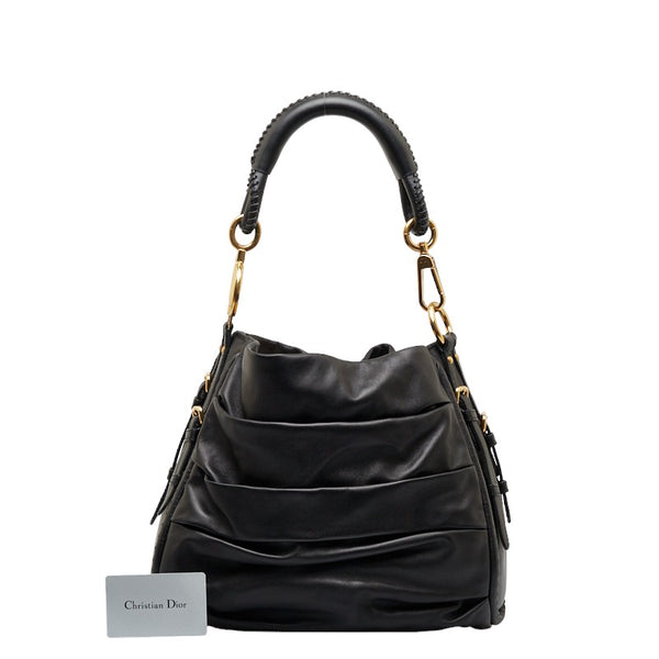 ディオール プリーツ ホーボー ゴールド金具 ワンショルダーバッグ ブラック ラムスキン レディース Dior 【中古】