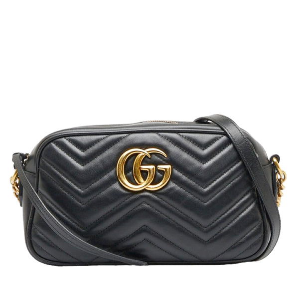 グッチ GGマーモント キルティング スモール 斜め掛け チェーン ショルダーバッグ 447632 ブラック レザー レディース GUCCI 【中古】