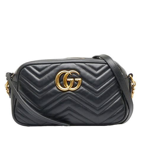 グッチ GGマーモント キルティング スモール 斜め掛け チェーン ショルダーバッグ 447632 ブラック レザー レディース GUCCI 【中古】