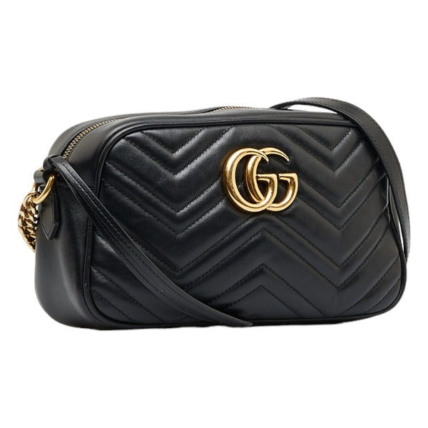 グッチ GGマーモント キルティング スモール 斜め掛け チェーン ショルダーバッグ 447632 ブラック レザー レディース GUCCI 【中古】