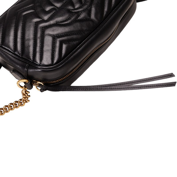 グッチ GGマーモント キルティング スモール 斜め掛け チェーン ショルダーバッグ 447632 ブラック レザー レディース GUCCI 【中古】