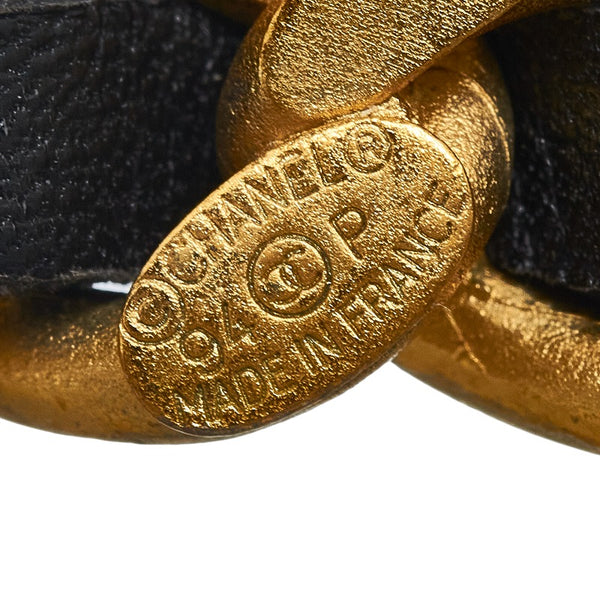 シャネル ココマーク パール チェーン ブローチ ゴールド ブラック レザー メッキ レディース CHANEL 【中古】