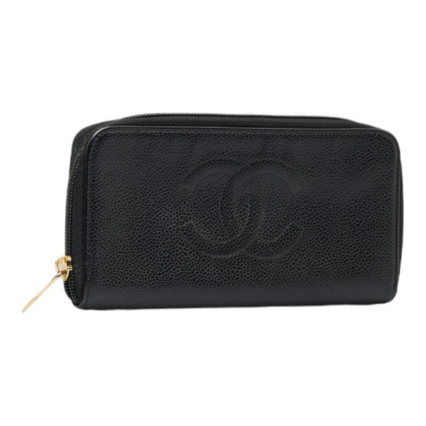 シャネル ココマーク ラウンドファスナー 長財布 ブラック キャビアスキン レディース CHANEL 【中古】