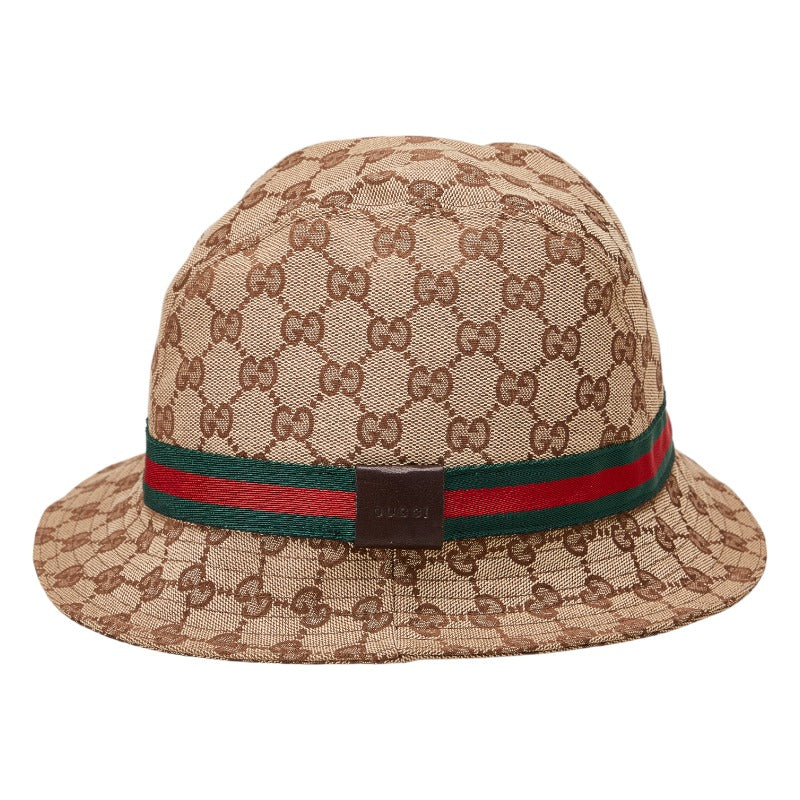 グッチ GGキャンバス シェリーライン バケットハット 200036 ベージュ キャンバス レザー レディース GUCCI 【中古】