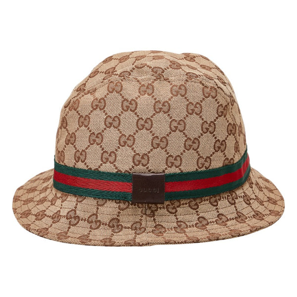 グッチ GGキャンバス シェリーライン バケットハット 200036 ベージュ キャンバス レザー レディース GUCCI 【中古】