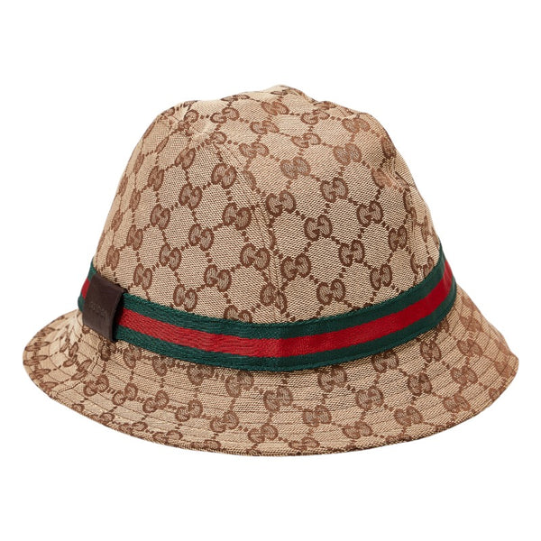 グッチ GGキャンバス シェリーライン バケットハット 200036 ベージュ キャンバス レザー レディース GUCCI 【中古】