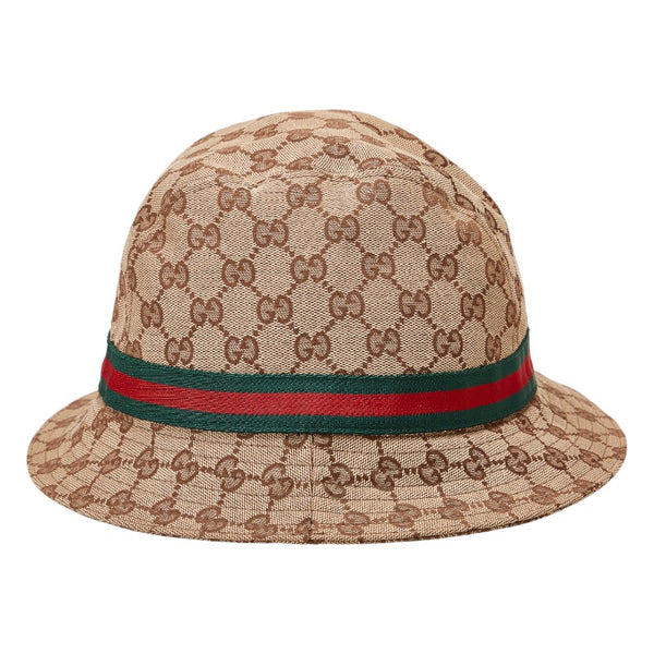 グッチ GGキャンバス シェリーライン バケットハット 200036 ベージュ キャンバス レザー レディース GUCCI 【中古】