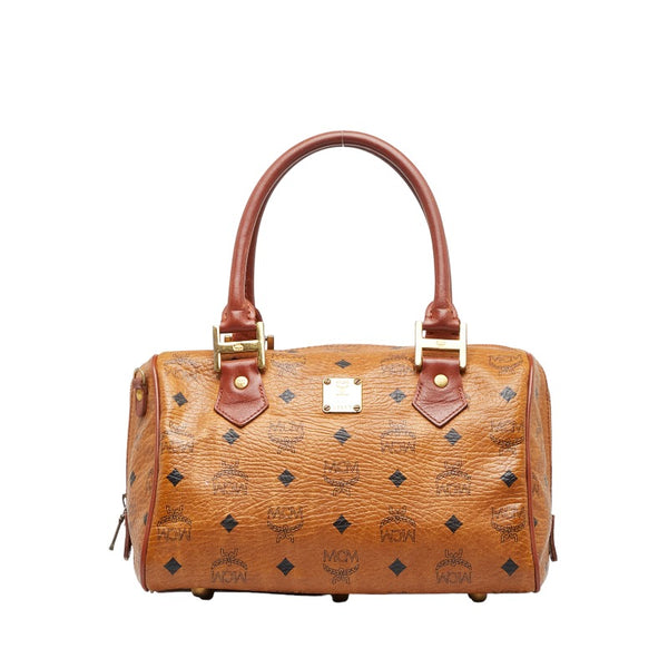 エム シー エム ヴィセトス ロゴグラム ハンドバッグ ミニボストンバッグ ブラウン PVC レザー レディース MCM 【中古】
