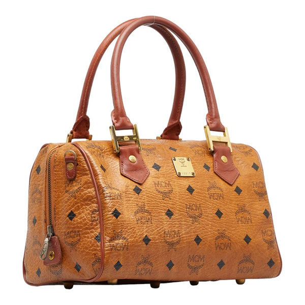 エム シー エム ヴィセトス ロゴグラム ハンドバッグ ミニボストンバッグ ブラウン PVC レザー レディース MCM 【中古】