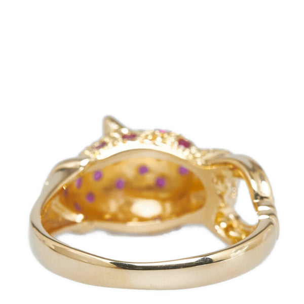 K18YG イエローゴールド ルビー0.35ct ダイヤ0.05ct パンサー リング 指輪 レディース 14号 【中古】