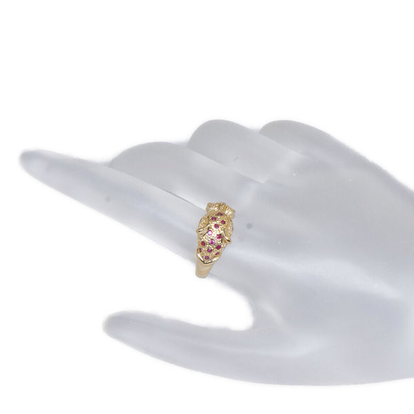 K18YG イエローゴールド ルビー0.35ct ダイヤ0.05ct パンサー リング 指輪 レディース 14号 【中古】