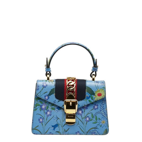 グッチ シルヴィ フラワー ミニ ハンドバッグ ショルダーバッグ 2WAY 470270 ブルー マルチカラー レザー レディース GUCCI 【中古】