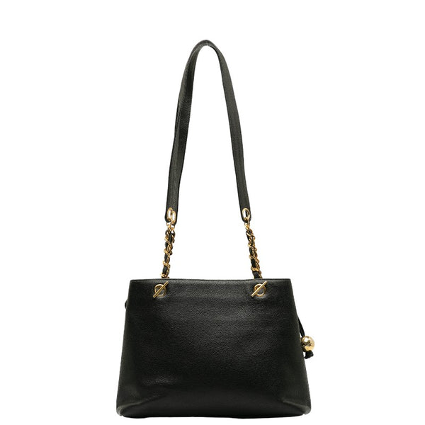 シャネル ココマーク シングルフラップ チェーン トートバッグ ブラック キャビアスキン レディース CHANEL 【中古】