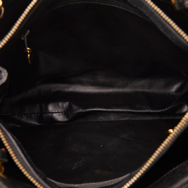 シャネル ココマーク シングルフラップ チェーン トートバッグ ブラック キャビアスキン レディース CHANEL 【中古】