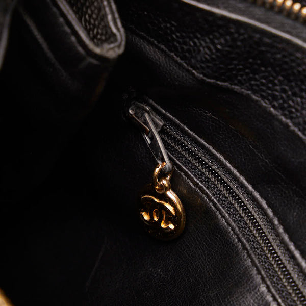 シャネル ココマーク シングルフラップ チェーン トートバッグ ブラック キャビアスキン レディース CHANEL 【中古】