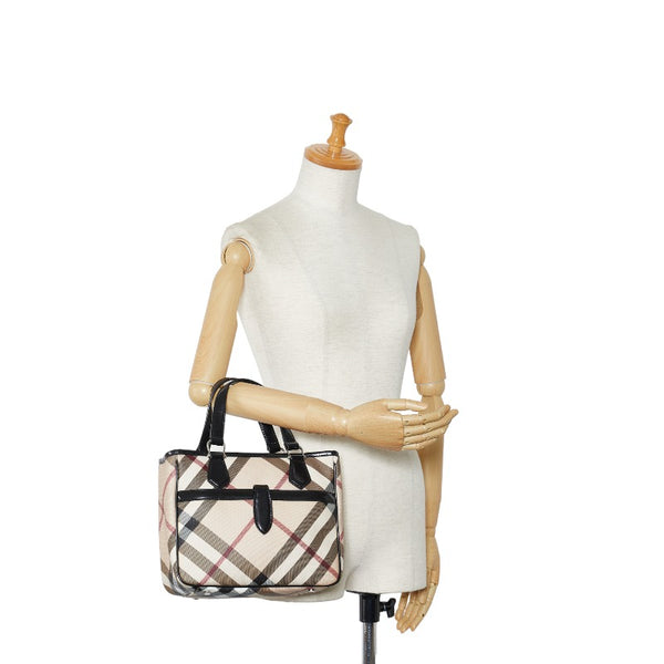 バーバリー ノバチェック ハンドバッグ ベージュ ブラック PVC レザー レディース BURBERRY 【中古】