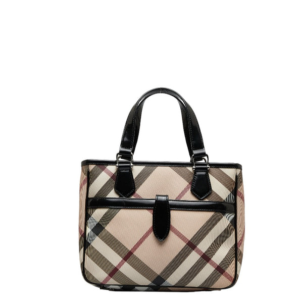 バーバリー ノバチェック ハンドバッグ ベージュ ブラック PVC レザー レディース BURBERRY 【中古】