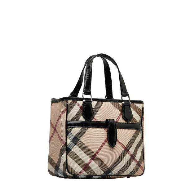 バーバリー ノバチェック ハンドバッグ ベージュ ブラック PVC レザー レディース BURBERRY 【中古】