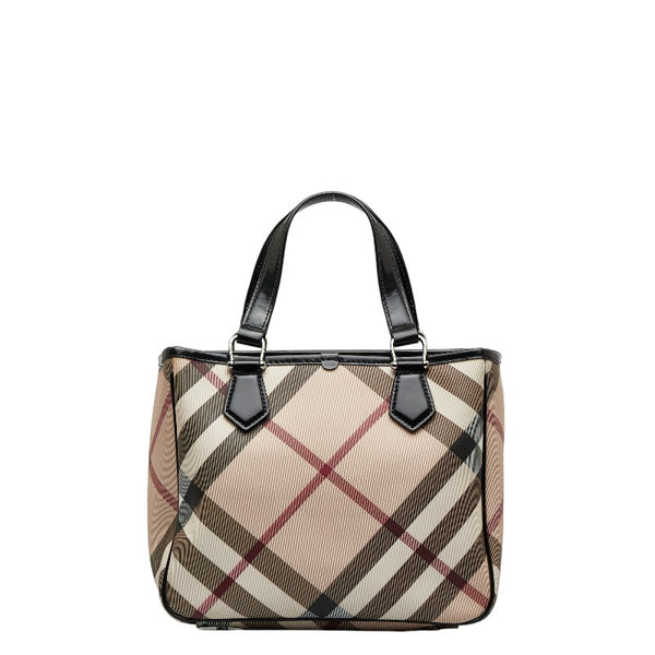 バーバリー ノバチェック ハンドバッグ ベージュ ブラック PVC レザー レディース BURBERRY 【中古】