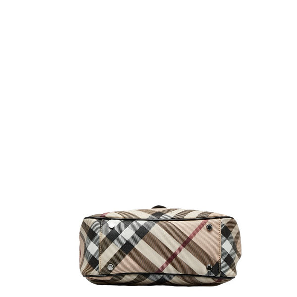 バーバリー ノバチェック ハンドバッグ ベージュ ブラック PVC レザー レディース BURBERRY 【中古】
